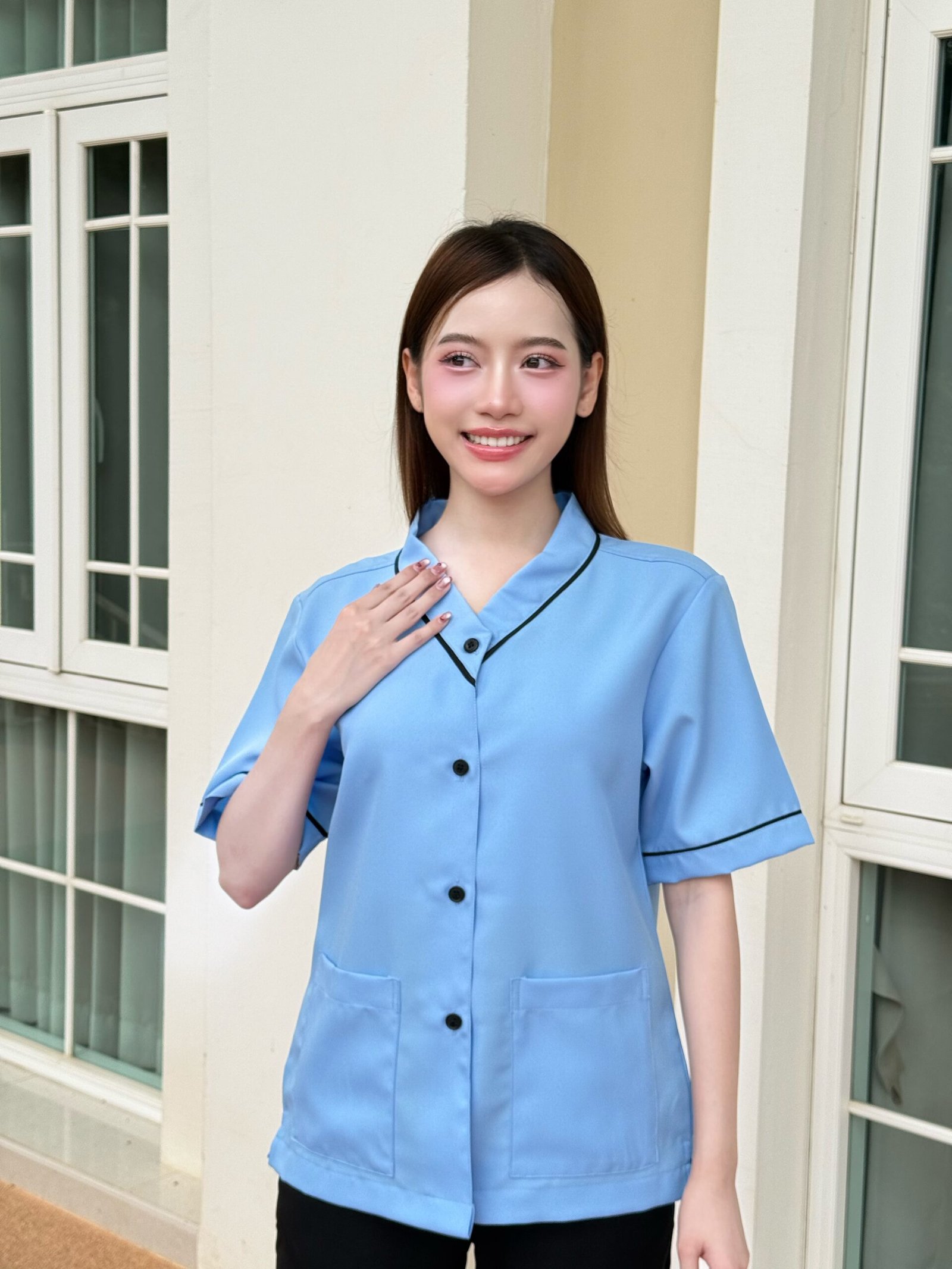 เสื้อแม่บ้านคอวีแต่ง - Image 8