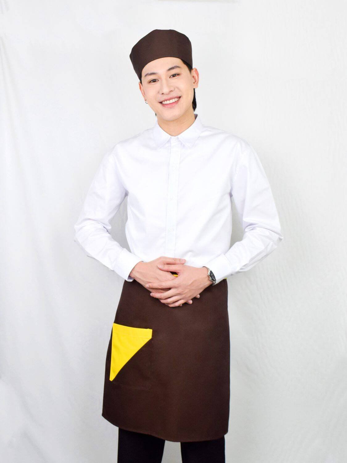 ชุดพนักงานร้านอาหาร เชิ้ตขาว ผ้ากันเปื้อน หมวก — The Bow Uniform