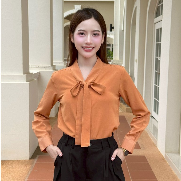 หญิง ปก แขนยาว ผูกโบว์ - Image 3