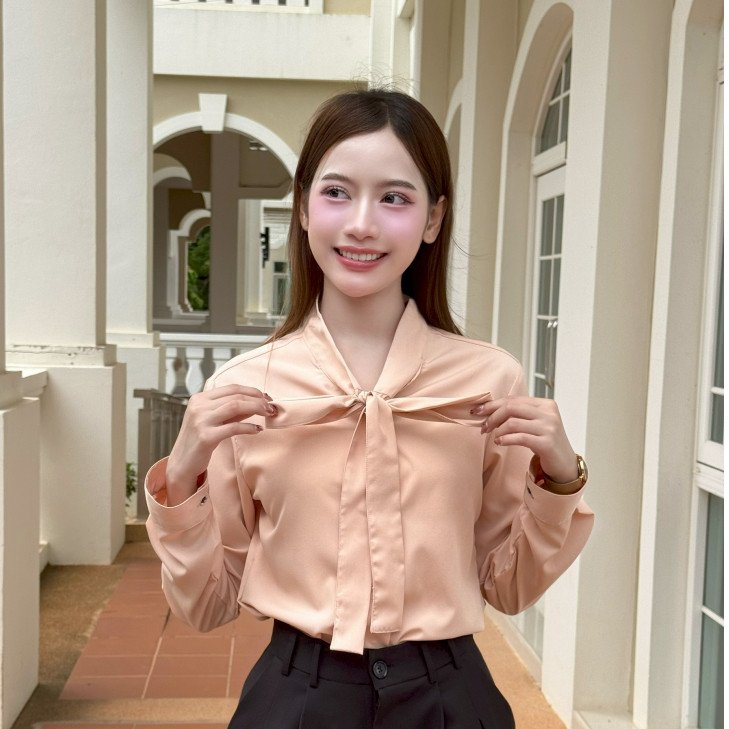 หญิง ปก แขนยาว ผูกโบว์ - Image 9