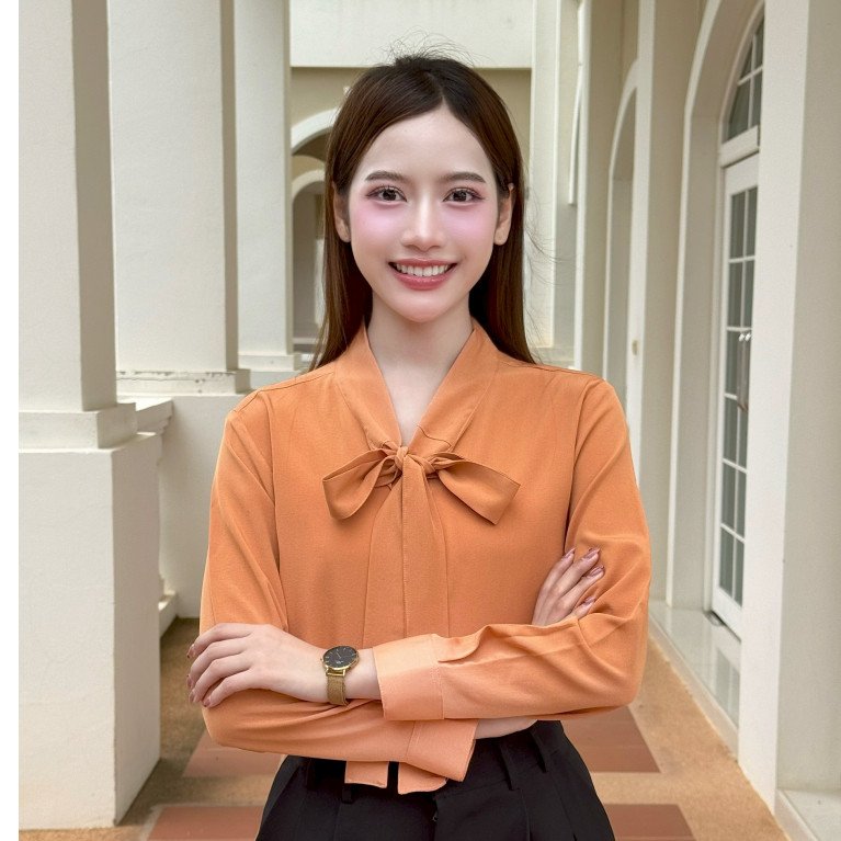 หญิง ปก แขนยาว ผูกโบว์ - Image 15
