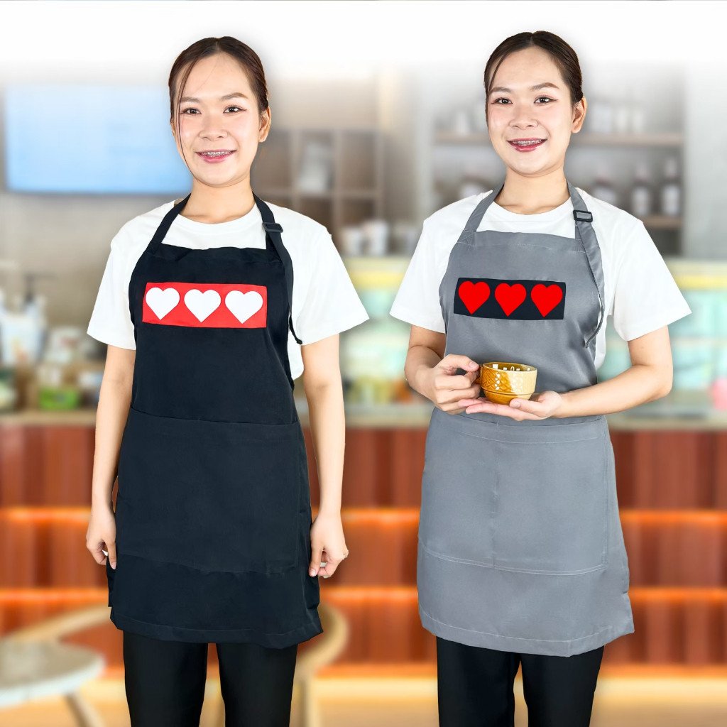 ผ้ากันเปื้อน สกรีนรูปหัวใจ - Image 3