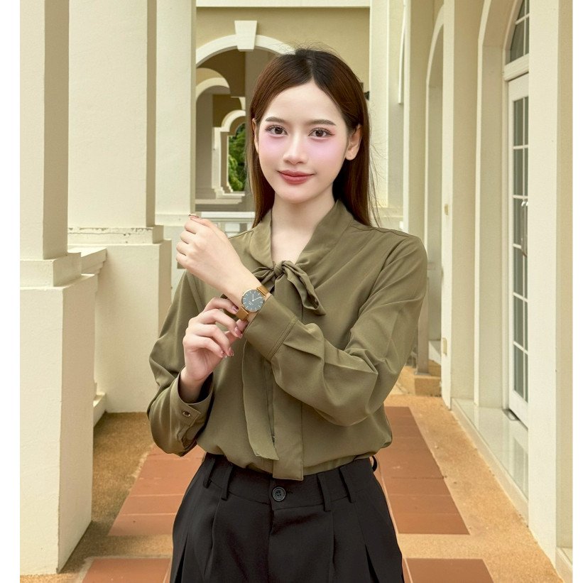 หญิง ปก แขนยาว ผูกโบว์ - Image 4