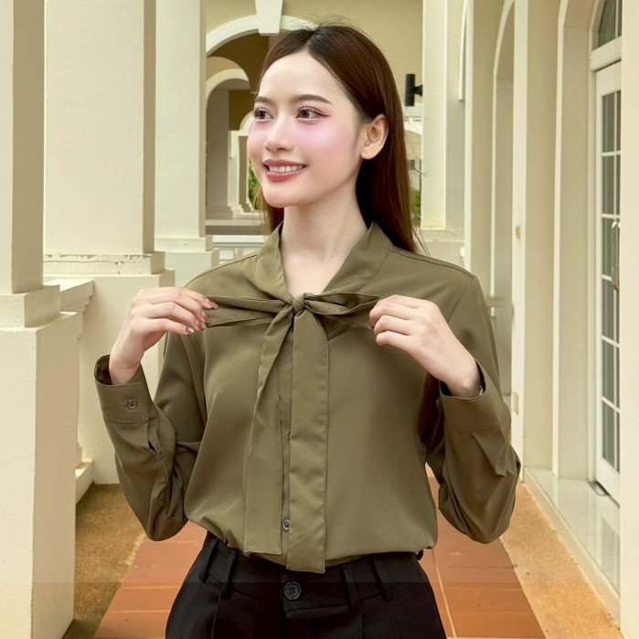 หญิง ปก แขนยาว ผูกโบว์ - Image 8