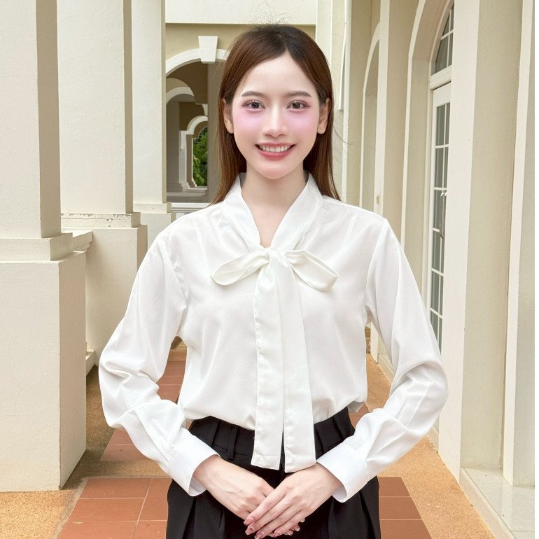หญิง ปก แขนยาว ผูกโบว์ - Image 7