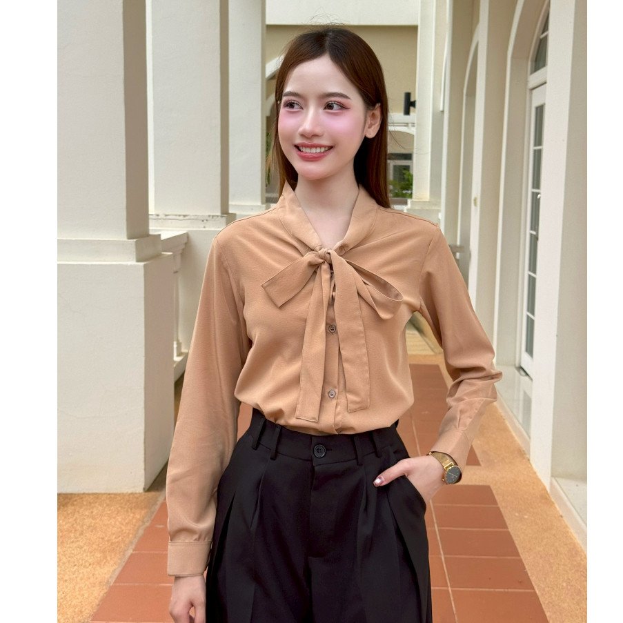 หญิง ปก แขนยาว ผูกโบว์ - Image 14