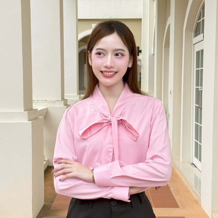 หญิง ปก แขนยาว ผูกโบว์ - Image 10
