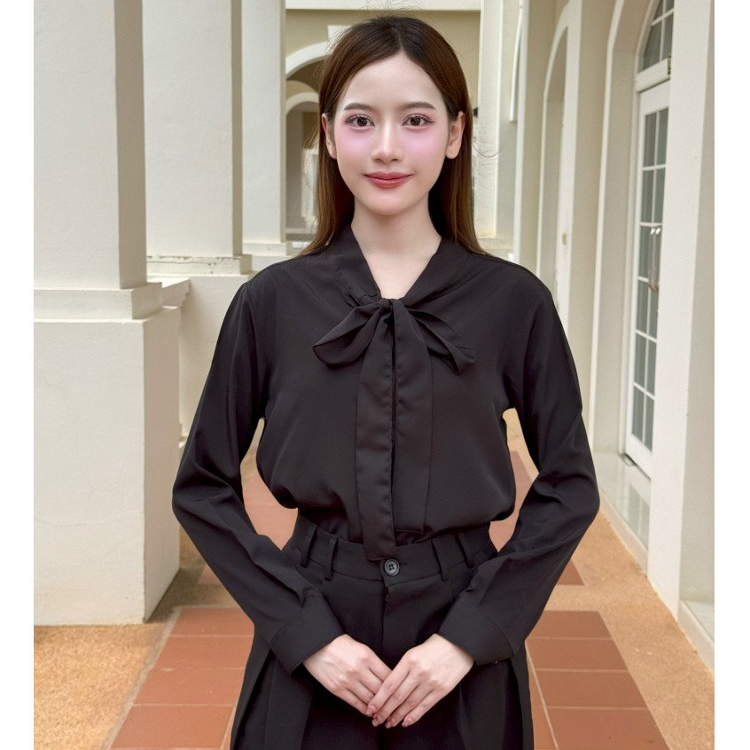 หญิง ปก แขนยาว ผูกโบว์ - Image 2
