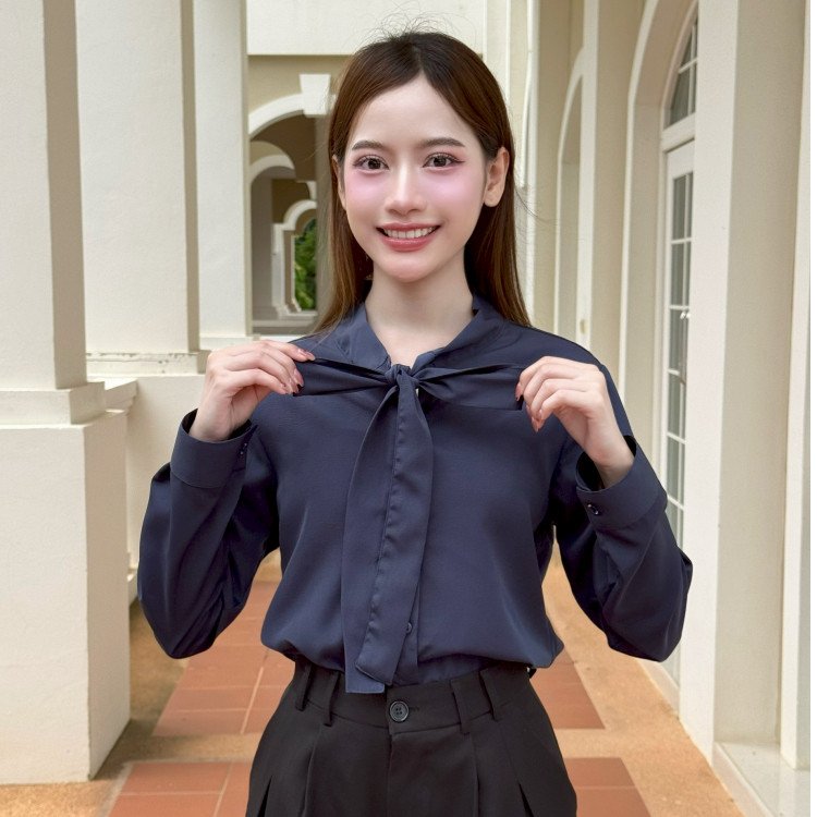 หญิง ปก แขนยาว ผูกโบว์ - Image 6