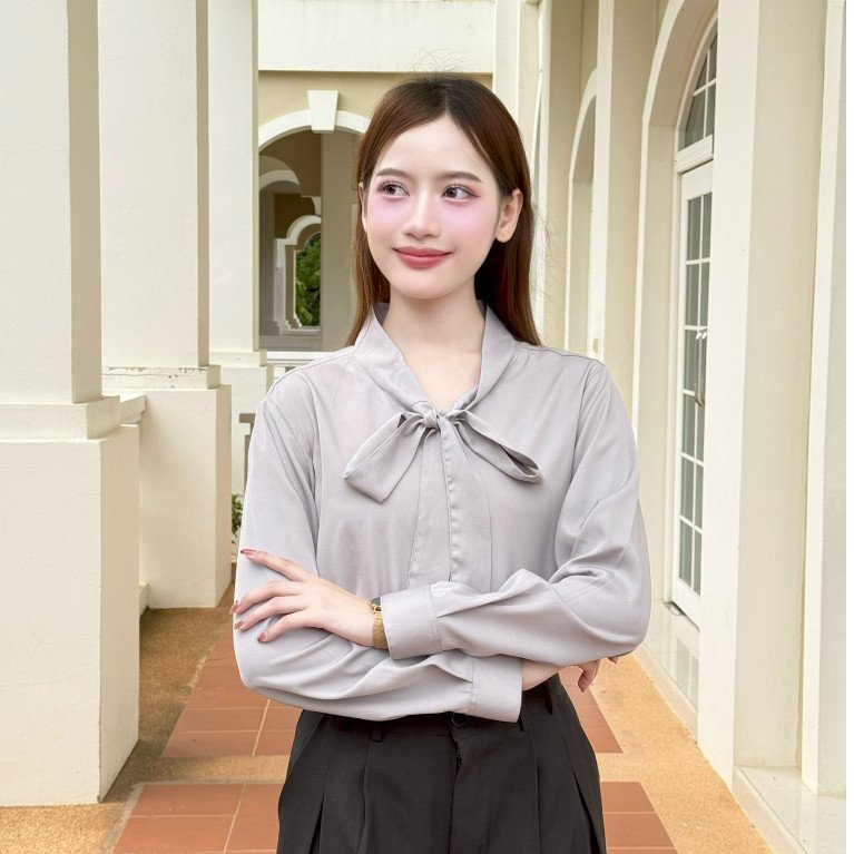 หญิง ปก แขนยาว ผูกโบว์ - Image 13