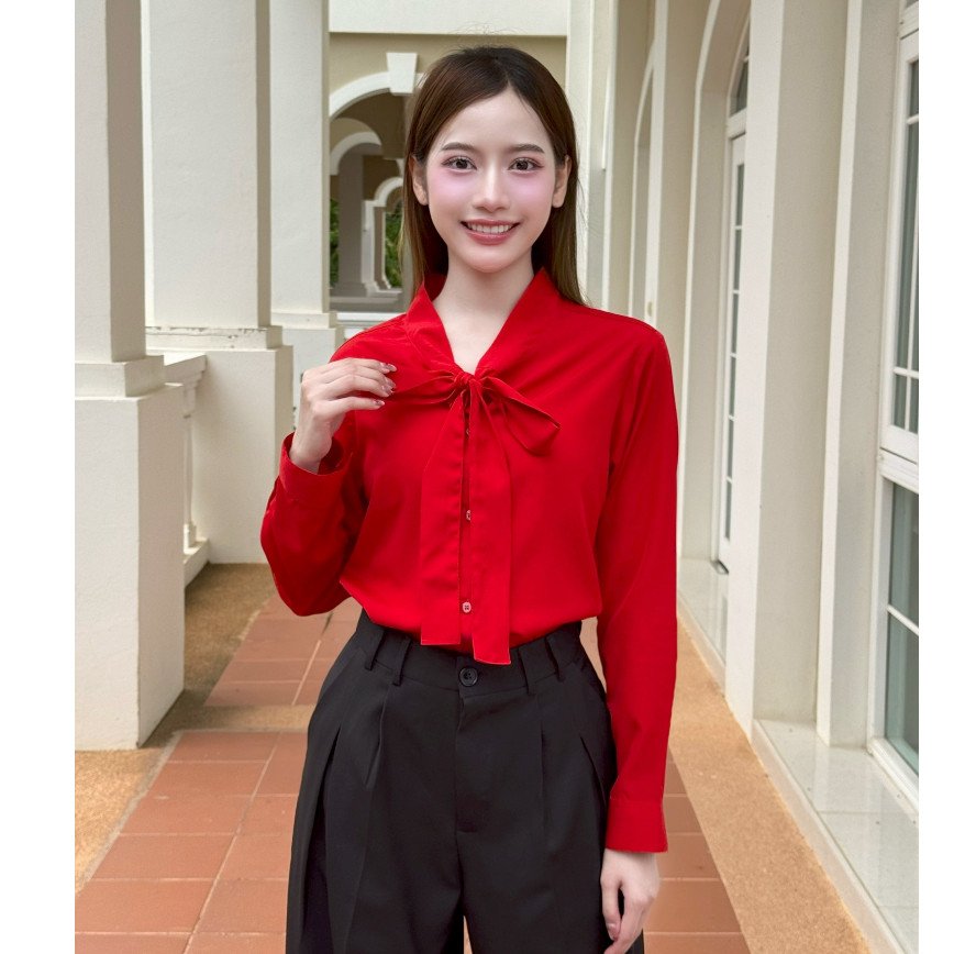 หญิง ปก แขนยาว ผูกโบว์ - Image 12