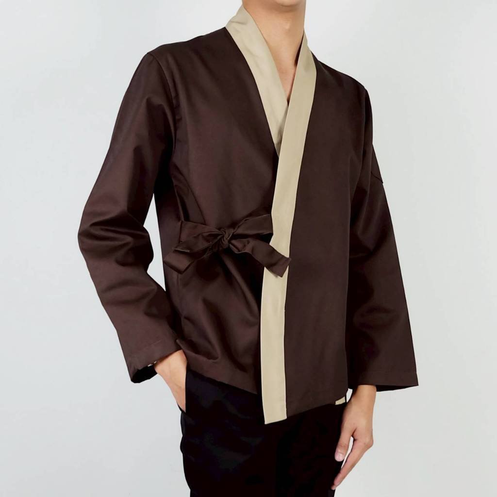 เสื้อเชฟญี่ปุ่น แขนยาว สีน้ำตาล - Image 2