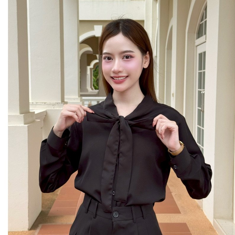 หญิง ปก แขนยาว ผูกโบว์ - Image 11