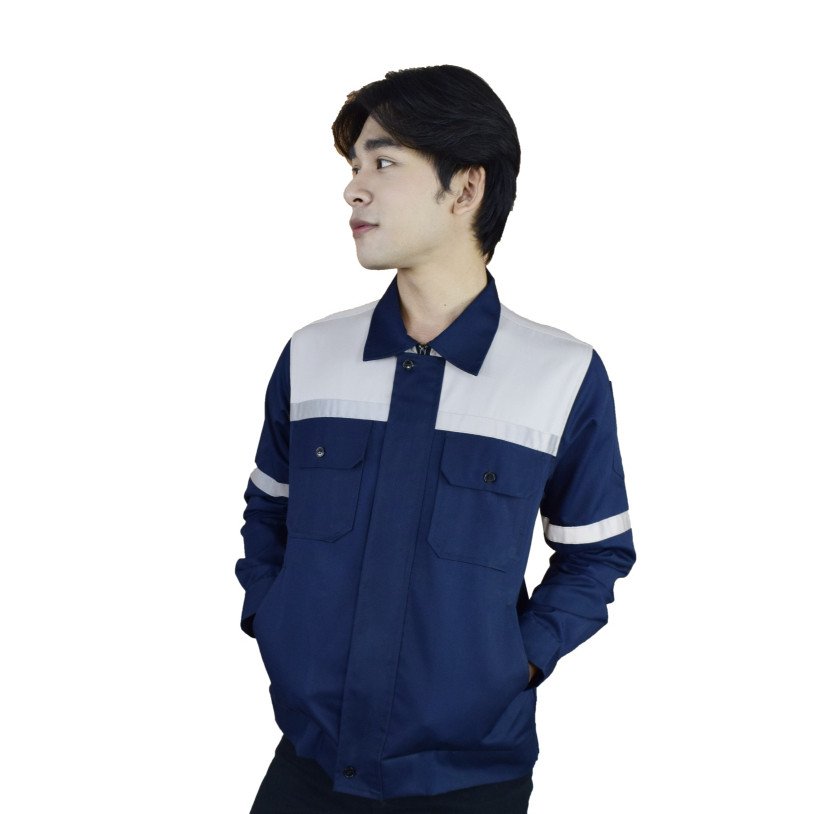 เสื้อช็อปช่างแอร์ แขนยาว แต่งบ่า แถบสะท้อนแสง - Image 2